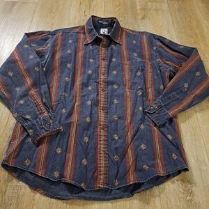 Mareh Vintage Button-Down Long-Sleeve Navy/Red Striped Shirt Men's Size Large